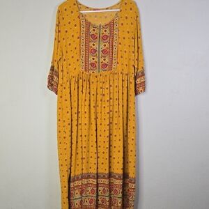 Yellow Mustard Casual Sundress with Bishop Sleeves  Maxi Size XXL